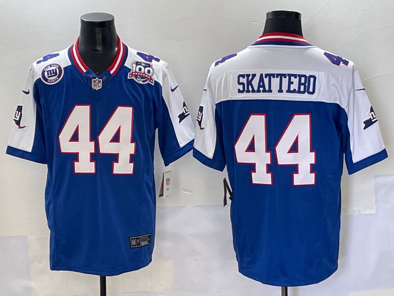 Men 2025 New York Giants #44 Skattebo Blue Throwback Three generations Nike Limited NFL Jersey style 20